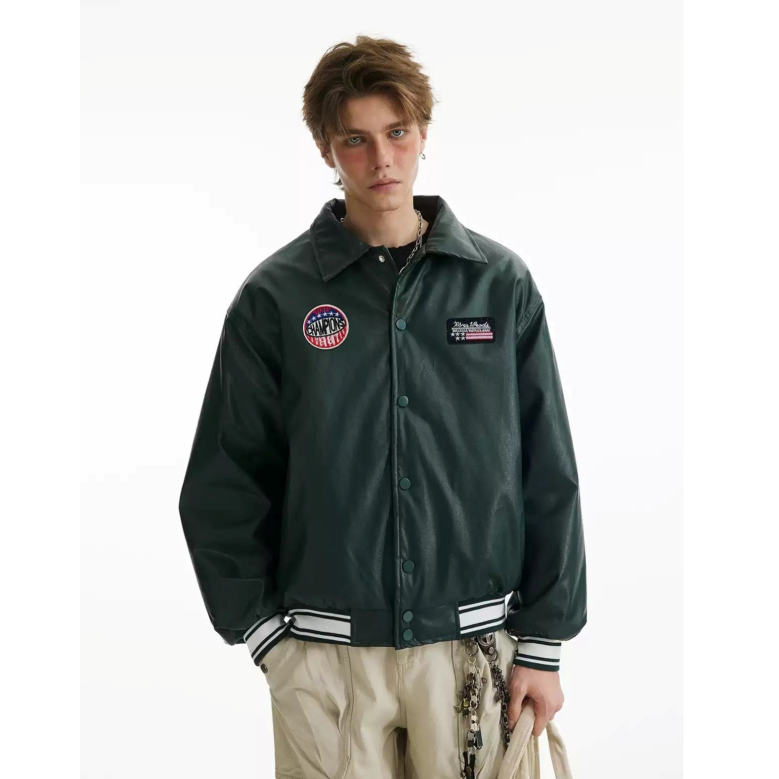 PU Leather Appliqué Embroidery Coach Jacket MB7246