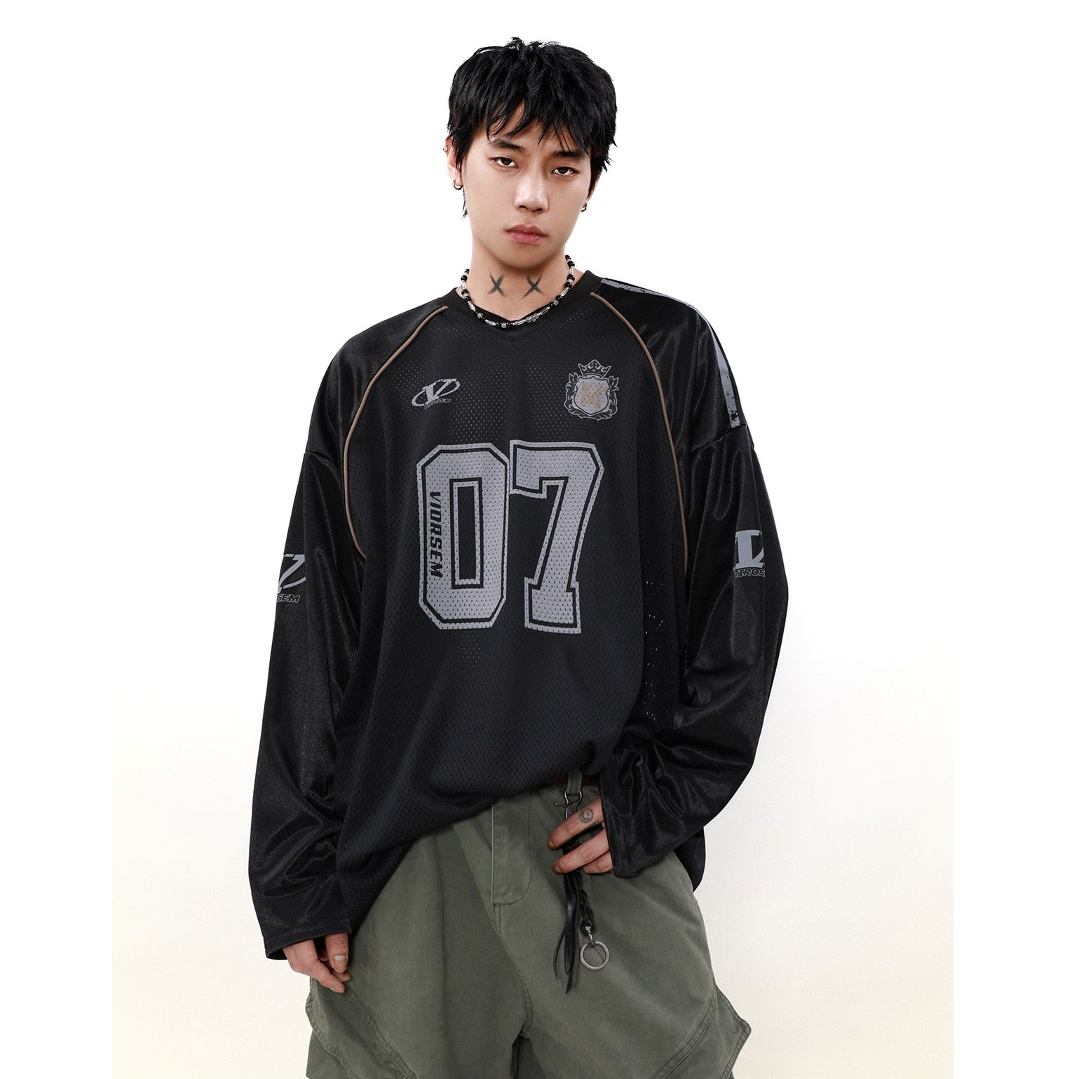 Loose Mesh Print Long Sleeve T-Shirt MB7094