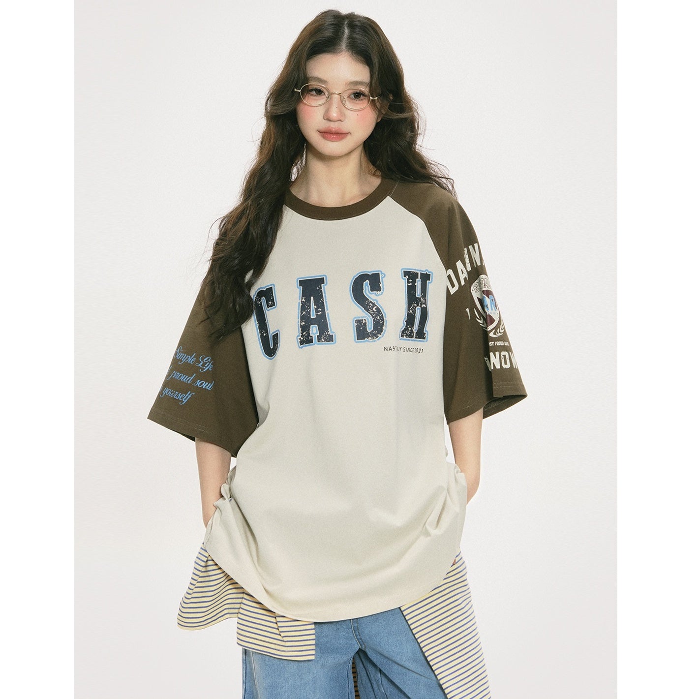Contrasting Panel Raglan Sleeve T-shirt NA7013