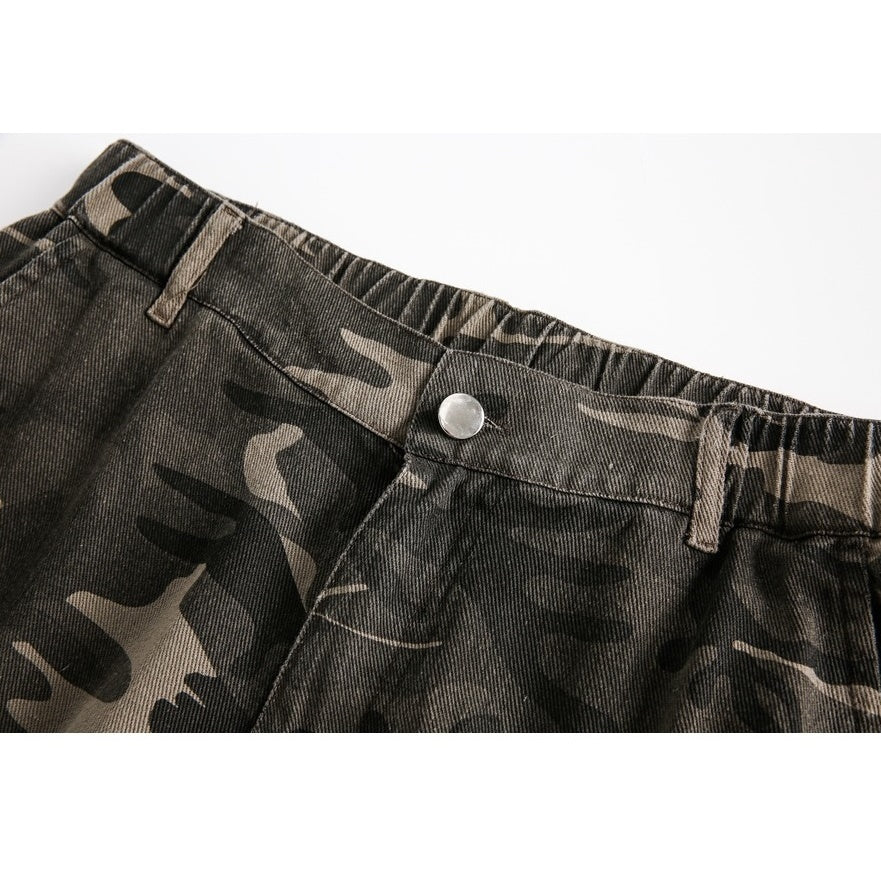 Camouflage Straight Switching Cargo Pants MB7184