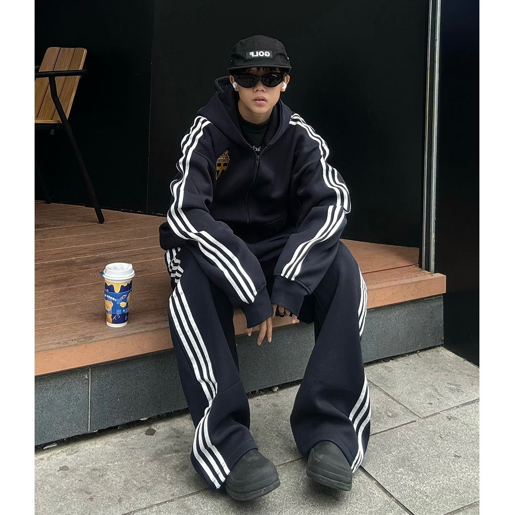 【上下別売り】Three-Bar Loose Casual Zip-up Hooded Parka & Sweat Pants MB7167