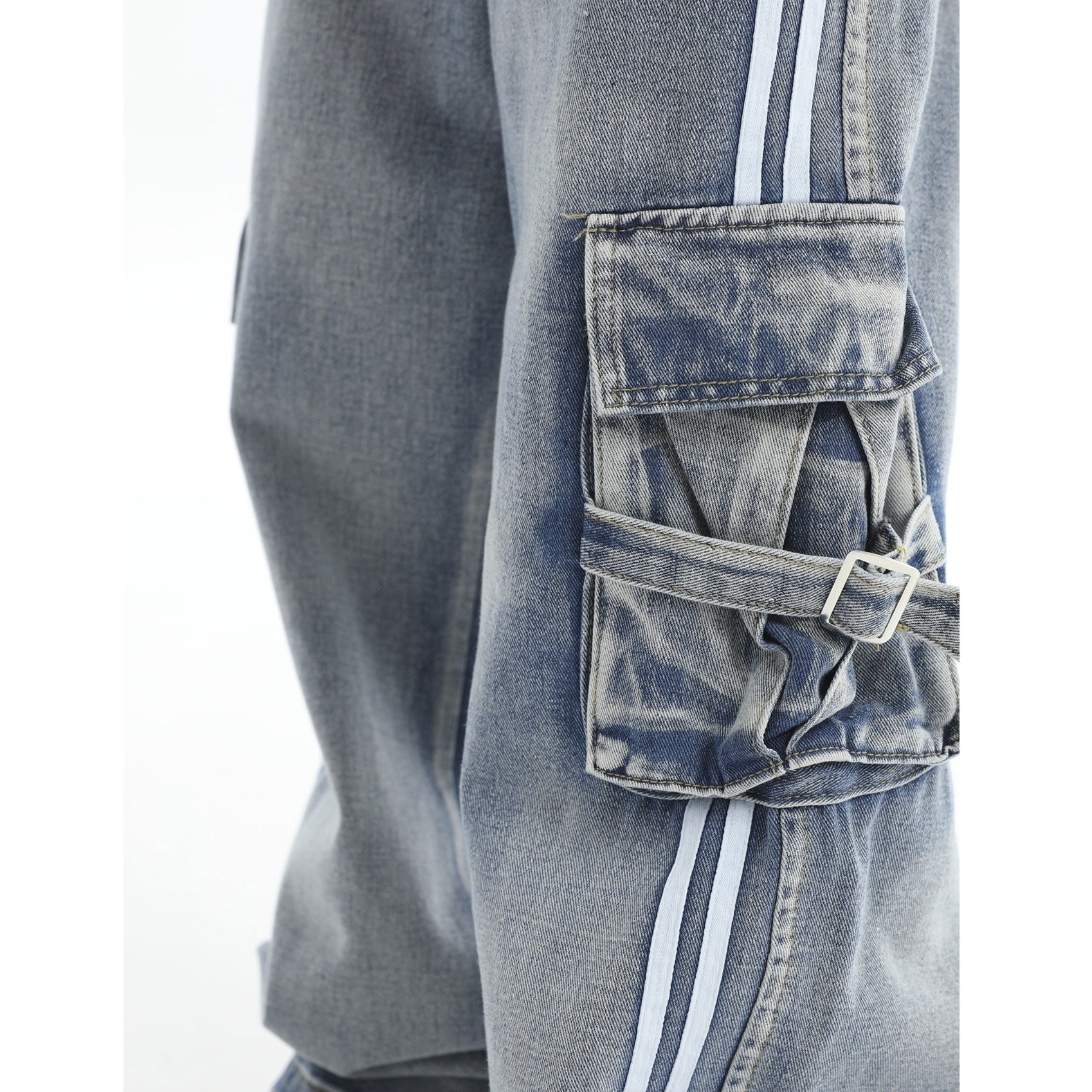 Side Stripe Panel Loose Straight Cargo Jeans IN7005
