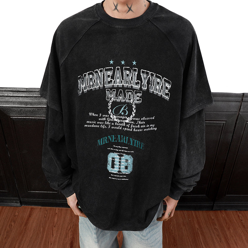 Letter Print Fake Layered Long-sleeved T-shirt MB7318