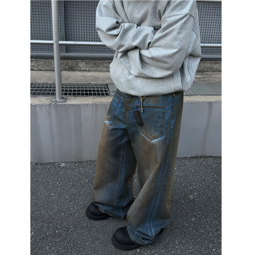 Reverse Pocket Design Distressed Loose Jeans FT8003