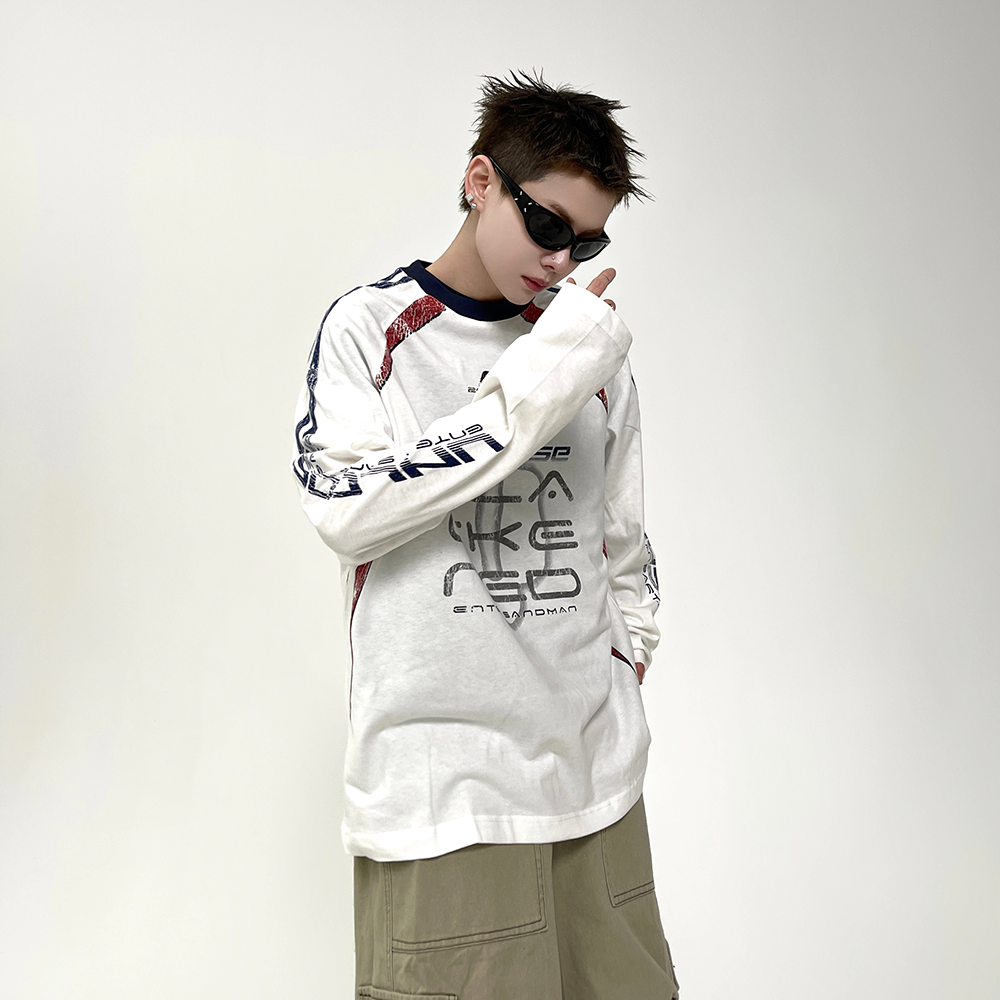 Stitching Contrasting Print Long Sleeve T-shirt EAT082