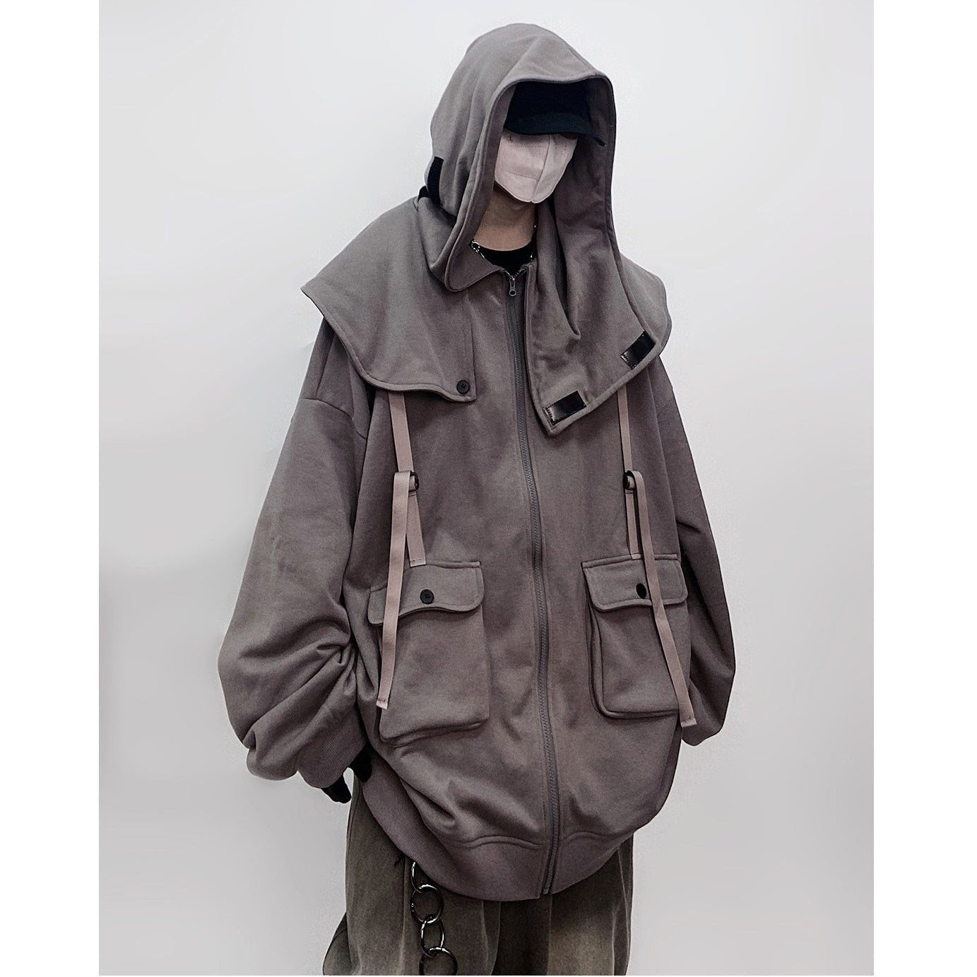 Cape Design Loose Hooded Zip Jacket UU7020