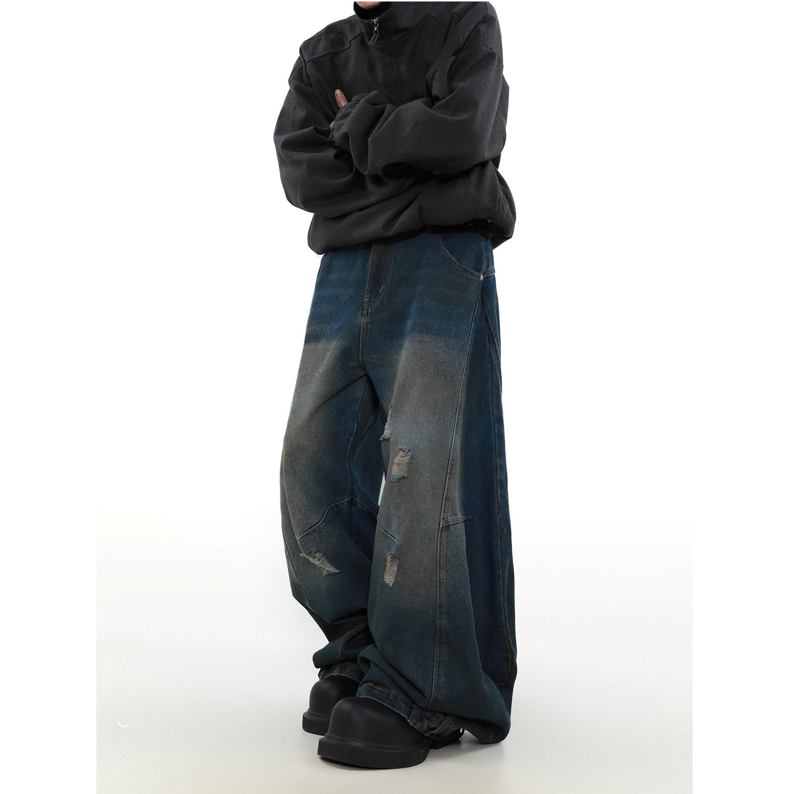 Deconstructed Design Loose Wide-leg Gradation Jeans MR042