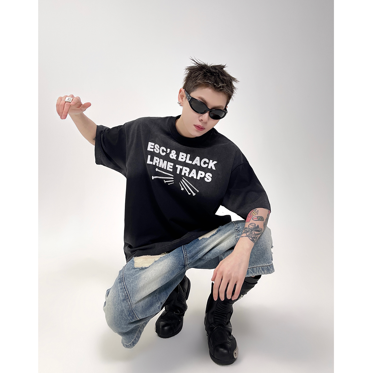 Tie-dye Gradient Letter Print T-shirt EAT091