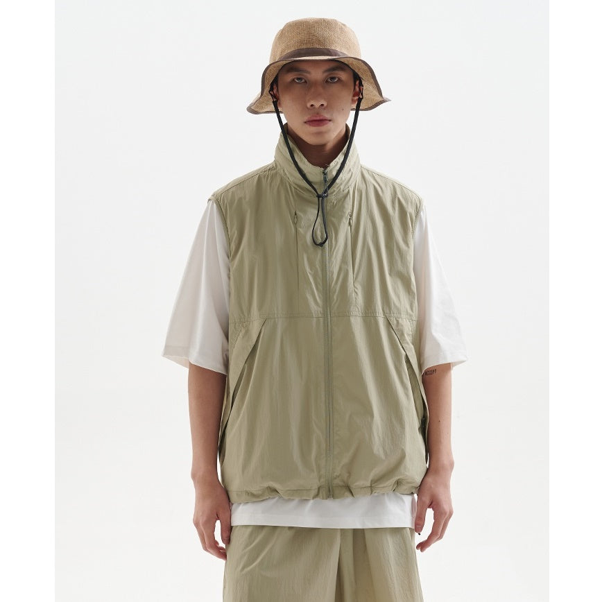 High-Neck Hidden Hood Outdoor ZIP-Up Vest BB001