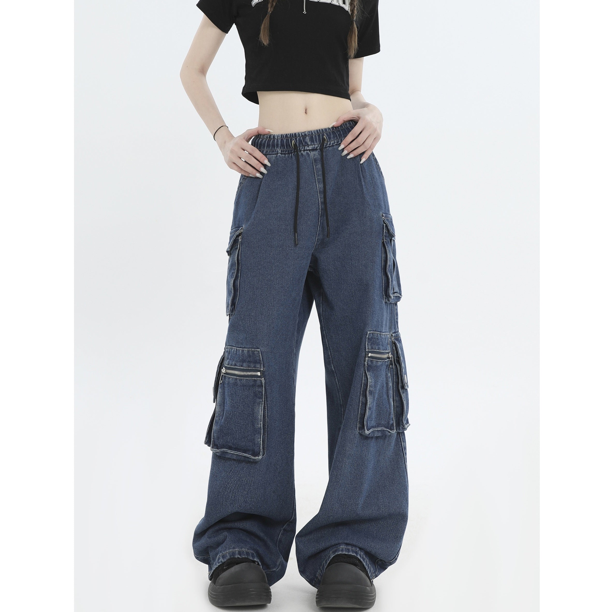 Distressed Loose Work Style Cargo Jeans IN7025
