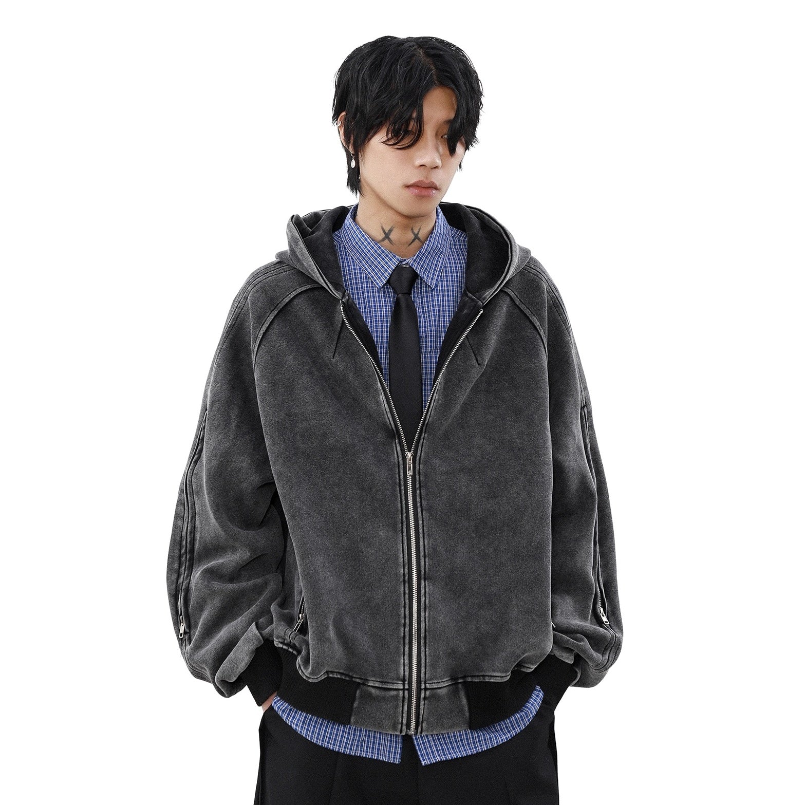 Washed Hooded Zipper Jacket MB7331
