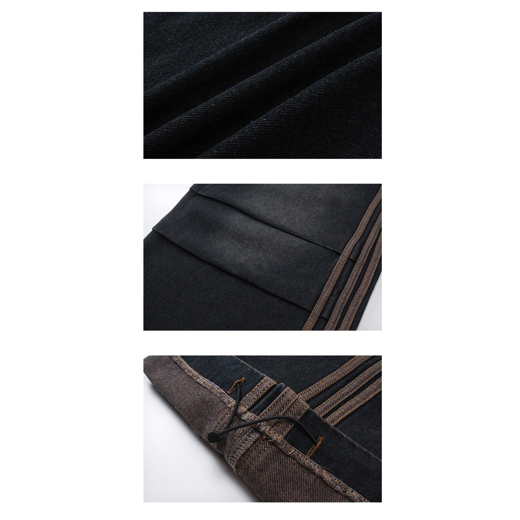 Pleated Design Side Line Wide-leg Straight Jeans MR015