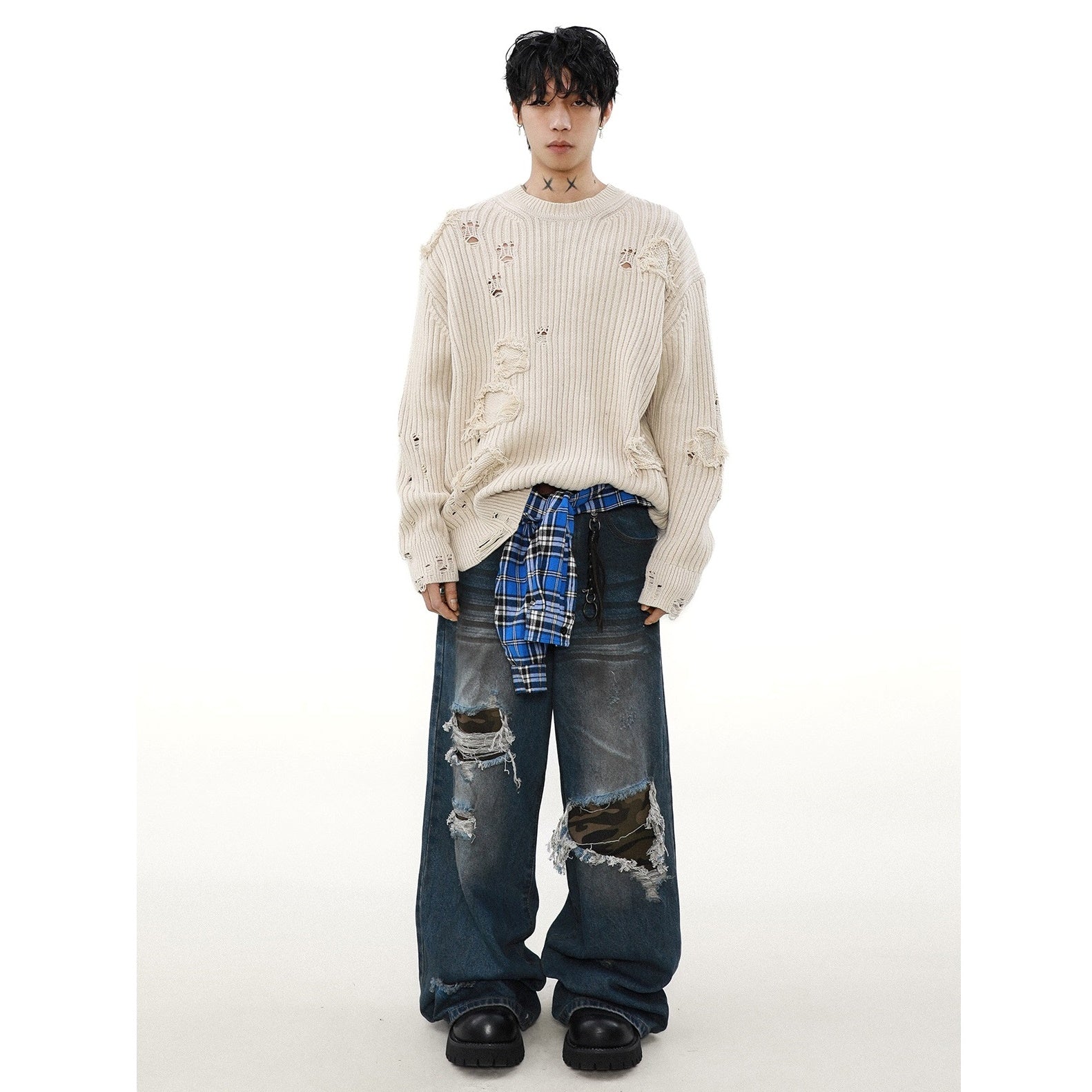 Heavy Industry Washed Ripped Tassel Sweater MB7296