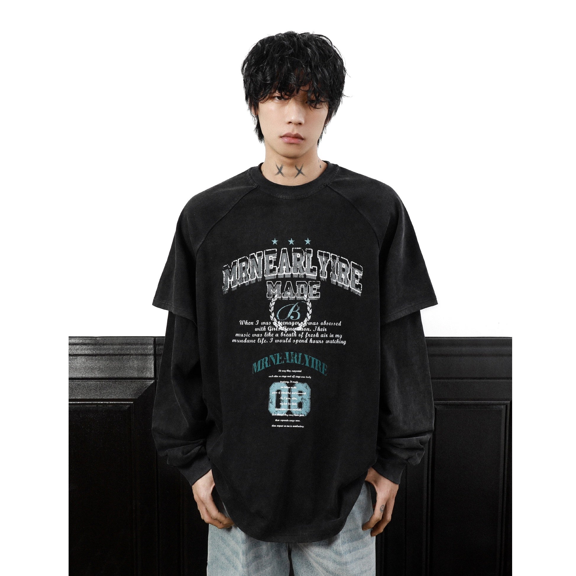 Letter Print Fake Layered Long-sleeved T-shirt MB7318