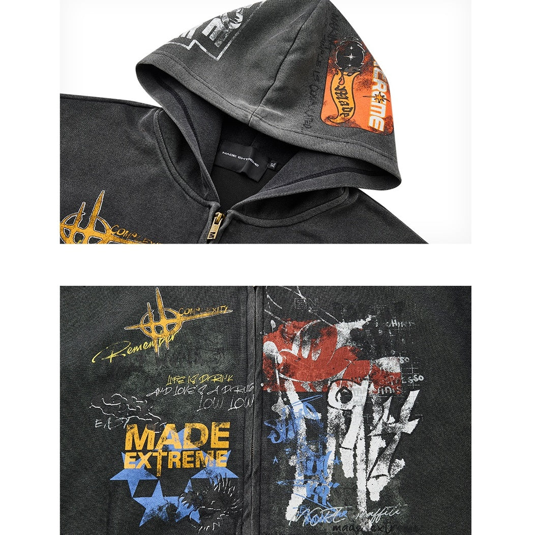 Street Graffiti Zip Hooded Parka MB7082