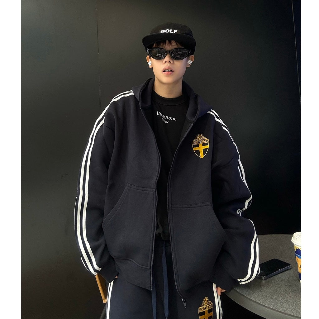 【上下別売り】Three-Bar Loose Casual Zip-up Hooded Parka & Sweat Pants MB7167