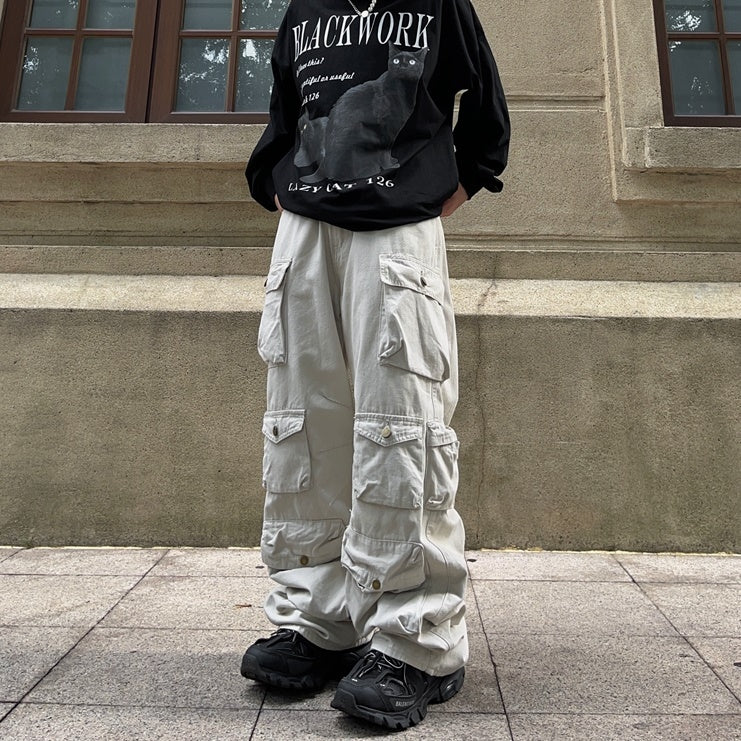 Fat Loose Straight Cargo Pants FT8001