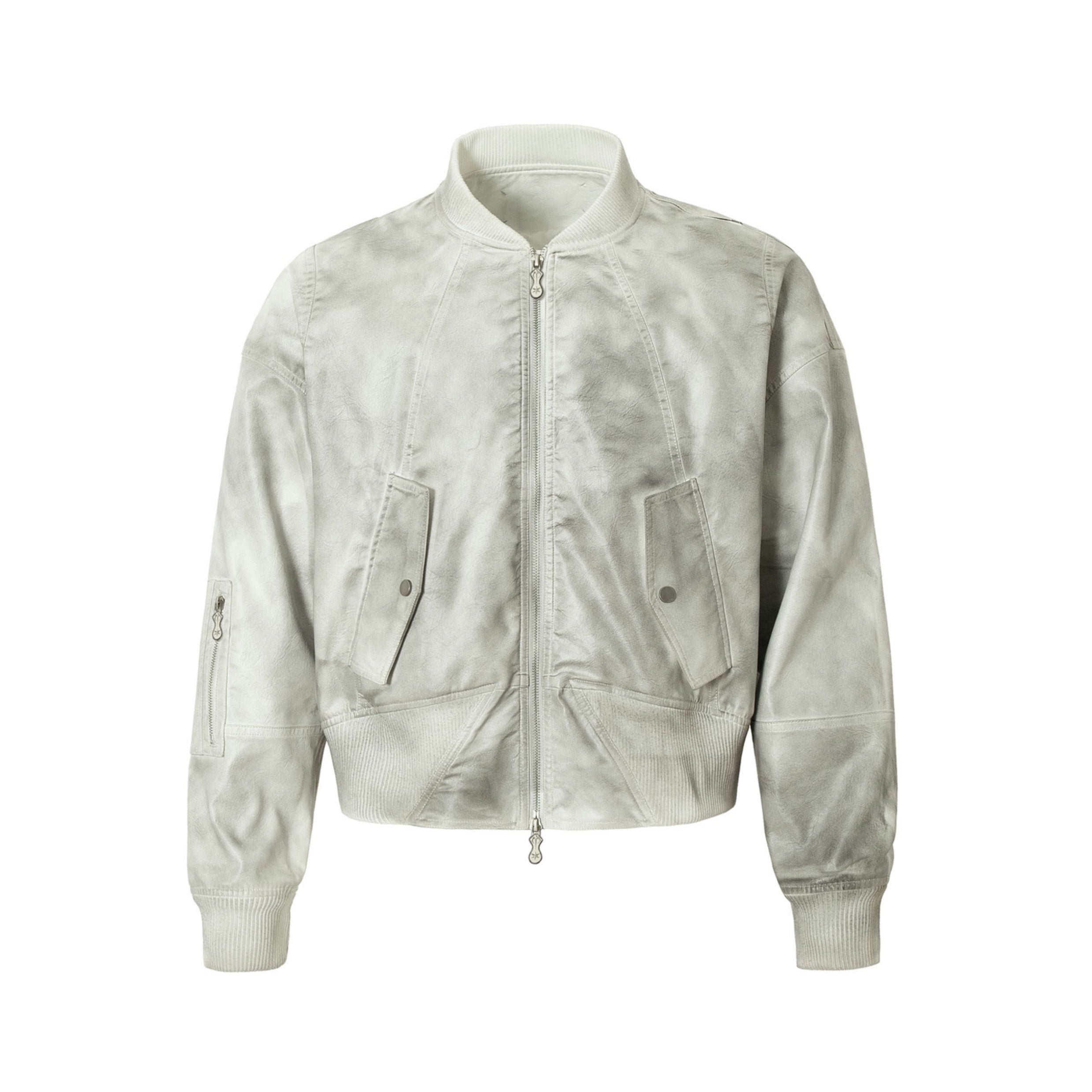 Dirty Washed Leather Baseball Jacket EAT070