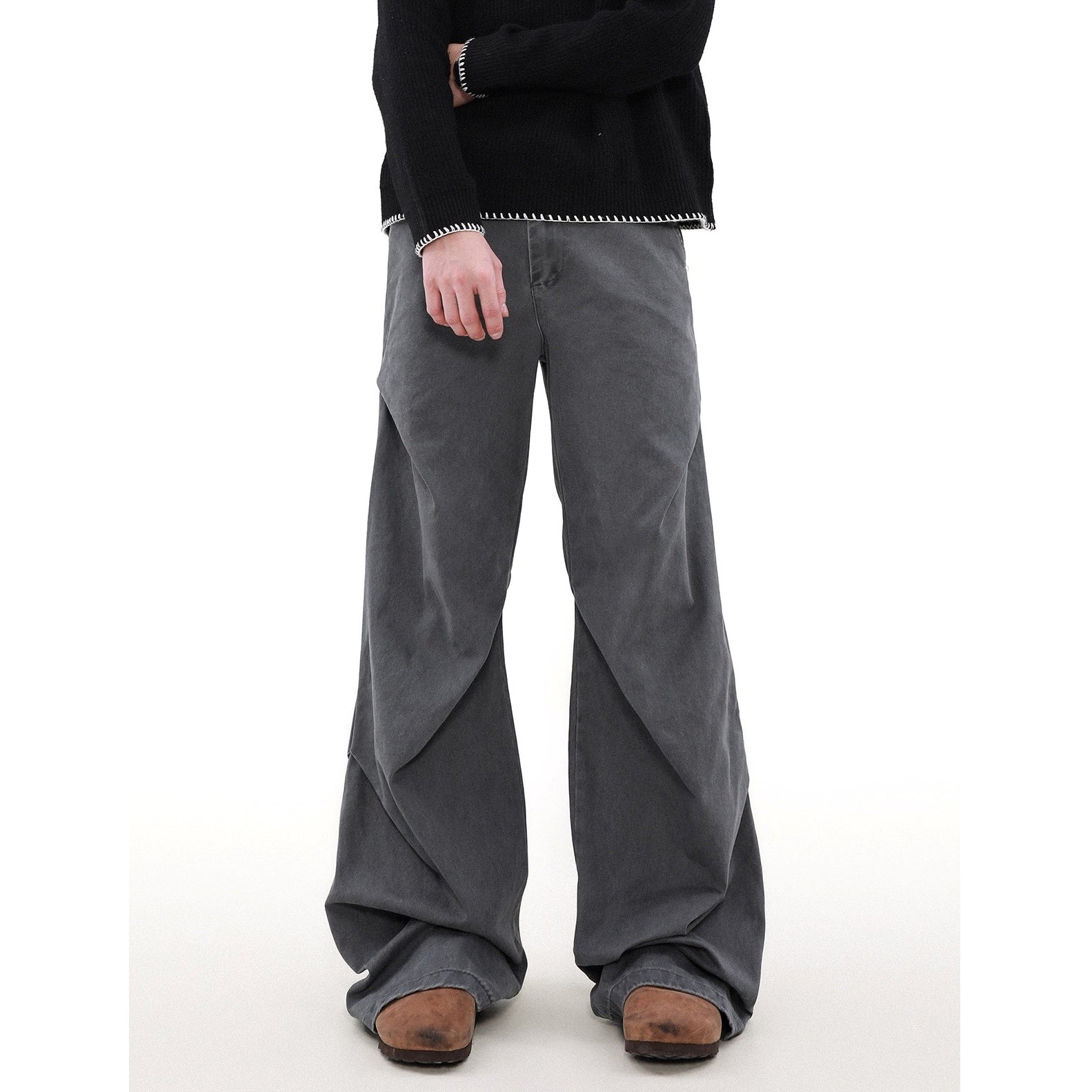 Wash Tuck Pleat Design Loose Straight Pants MB7198