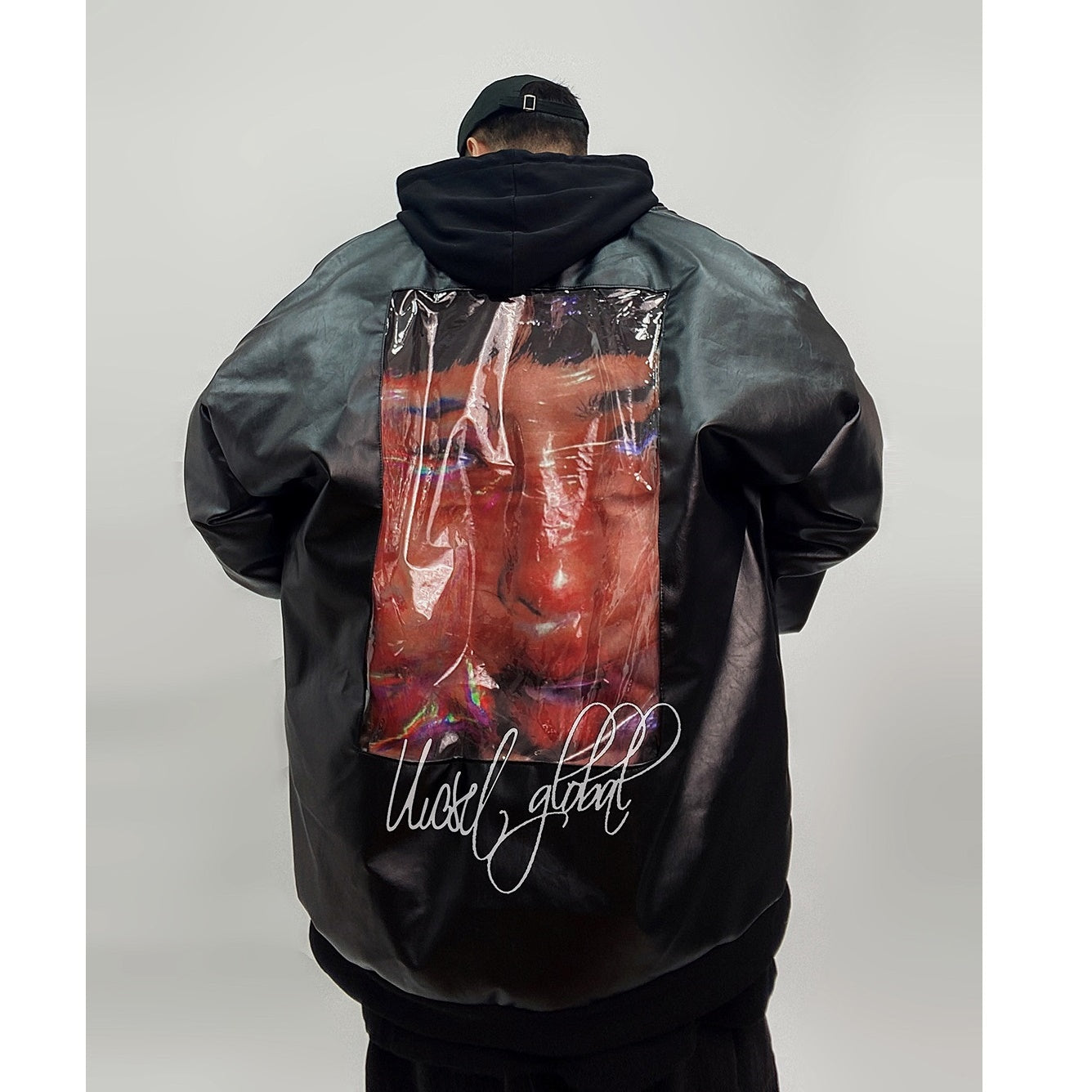 Back Print Loose PU Leather Down Jacket UU7012