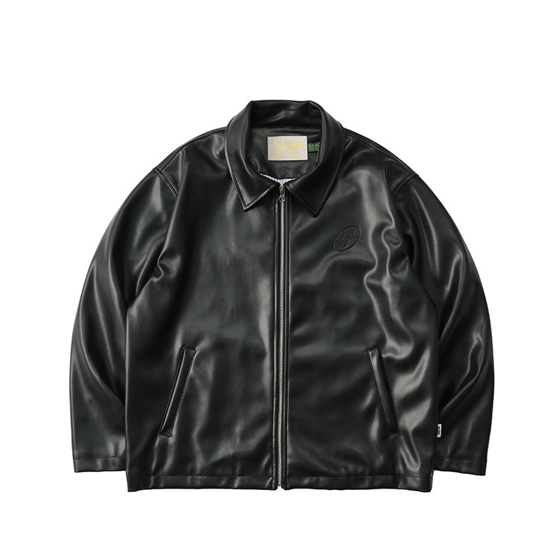 Fake Leather Embroidery Zip-up Jacket BT7001