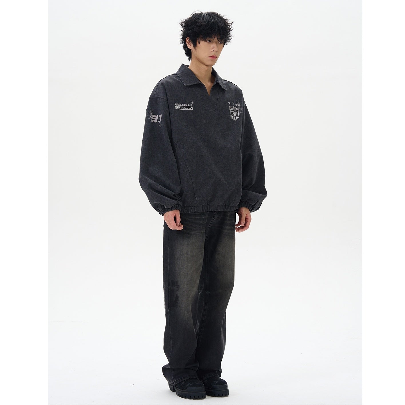 Polo Collar College Style Loose Pullover MB7346