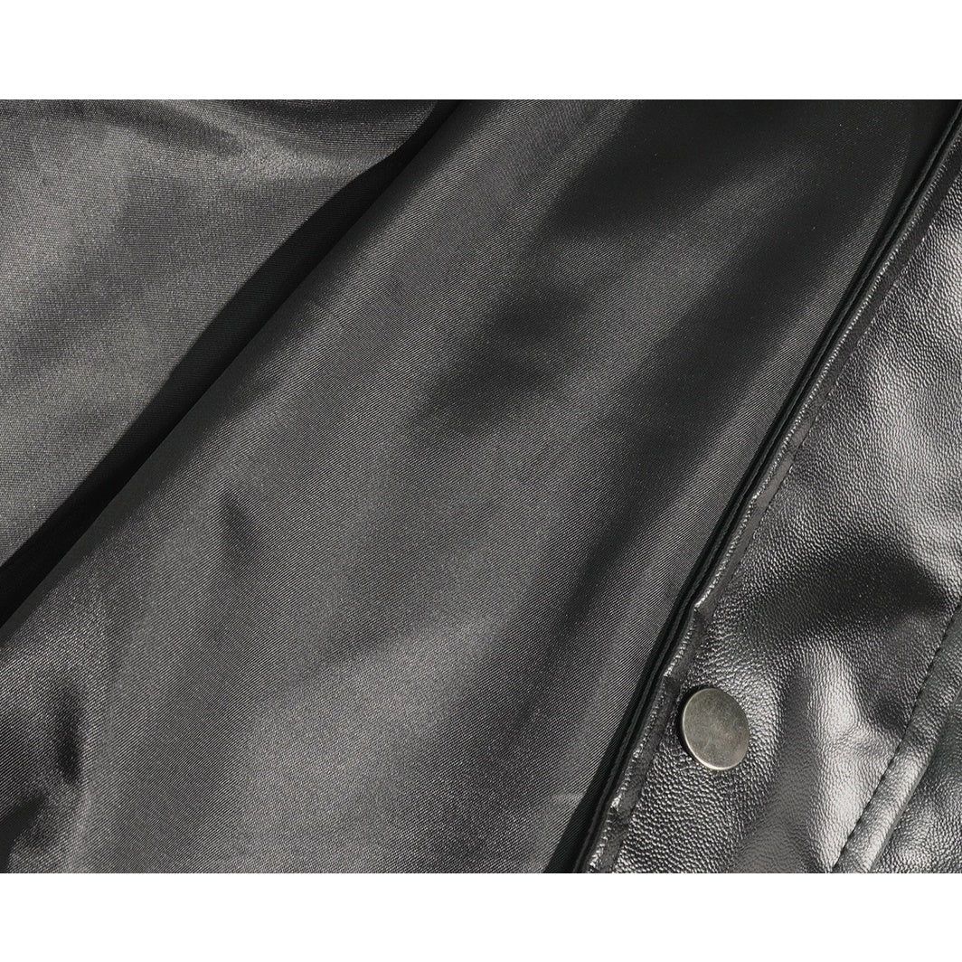 Back Print Loose PU Leather Down Jacket UU7012