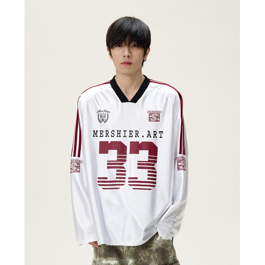 V-Neck Sports Style Long-sleeved T-shirts MB7096