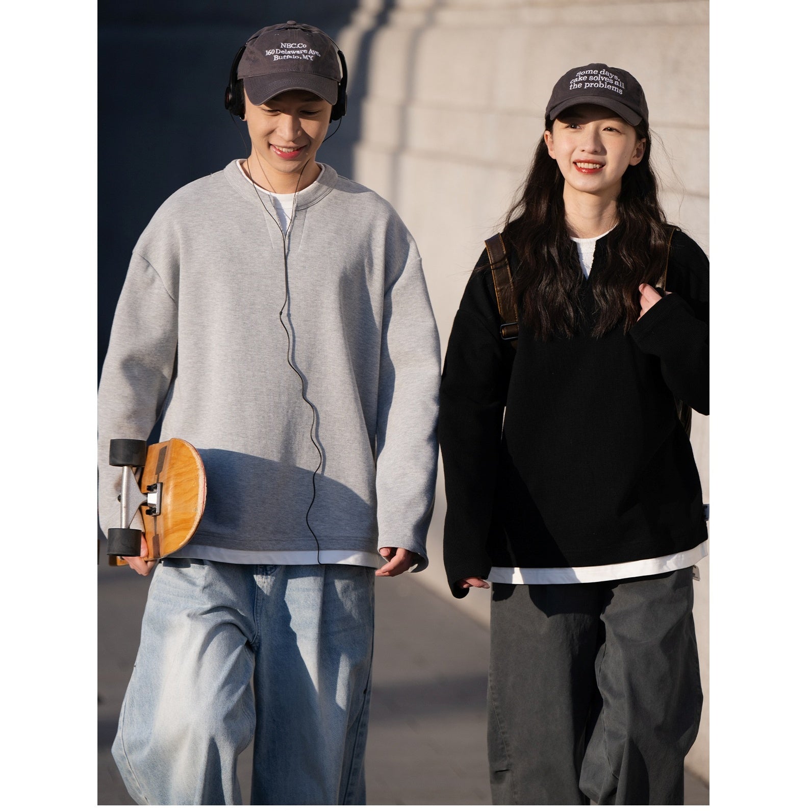 Waffle Fake Layered Long Sleeve T-shirt BI2005