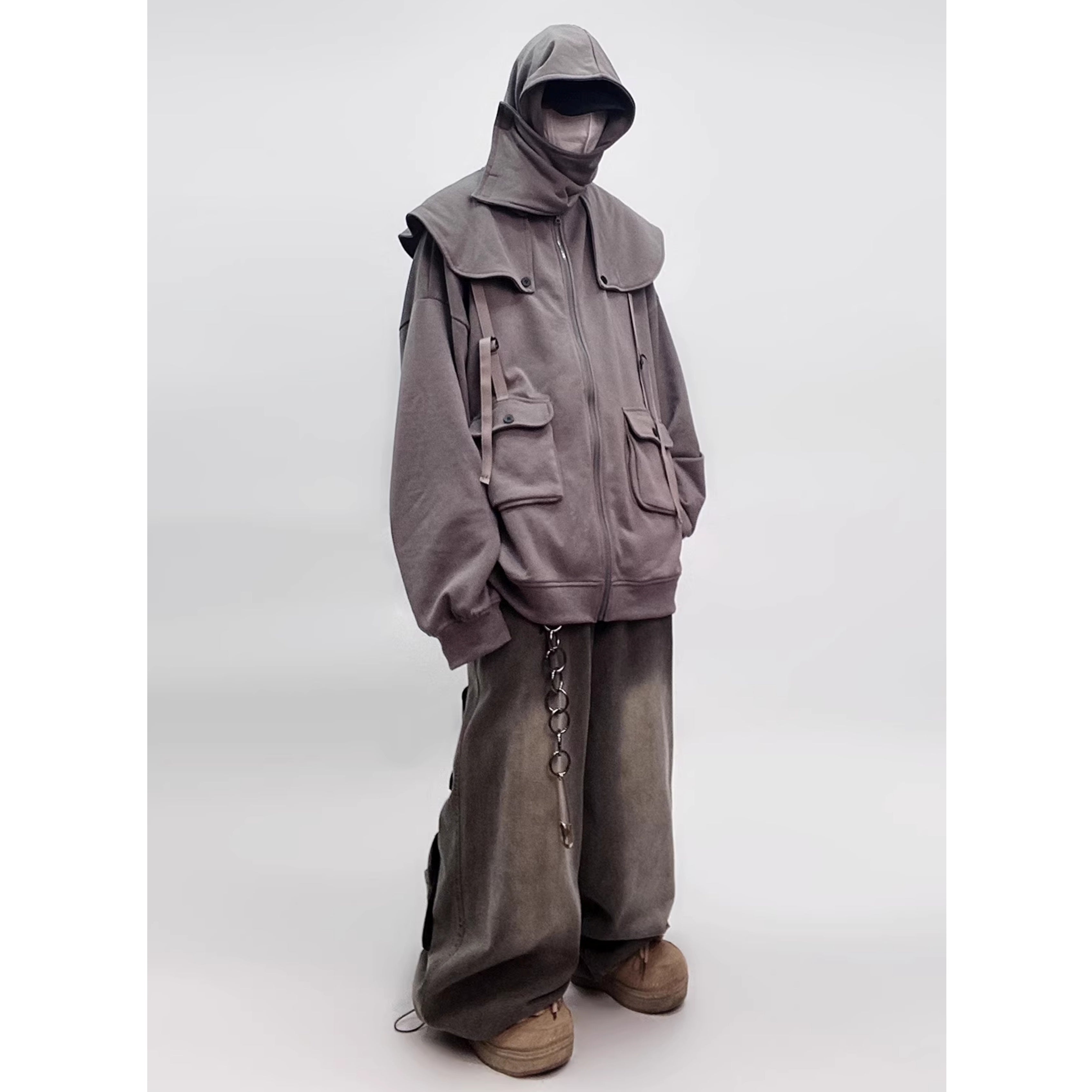 Cape Design Loose Hooded Zip Jacket UU7020