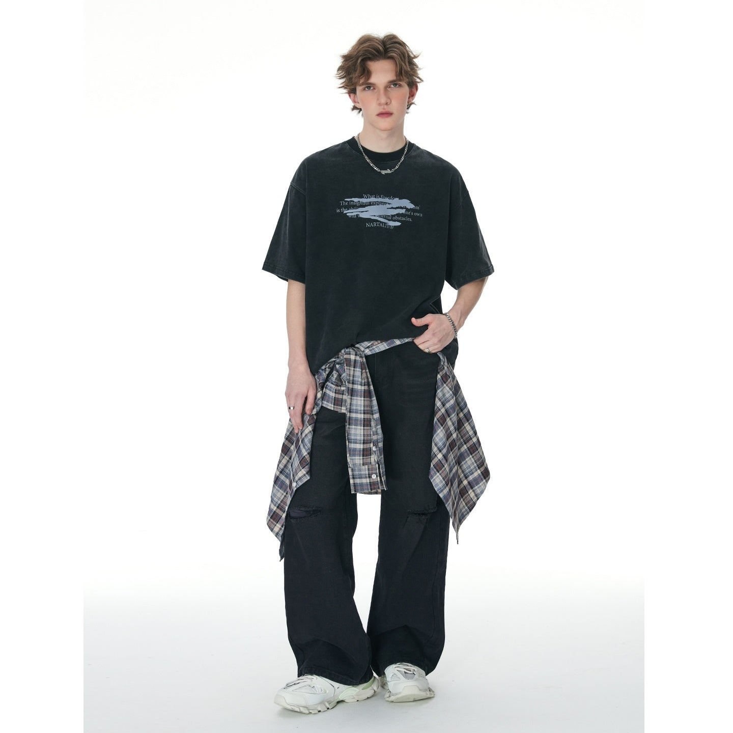 Distressed Tide Altered Letters Print T-shirt NA003