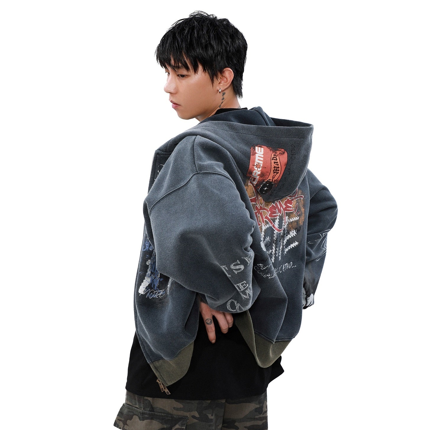 Street Graffiti Zip Hooded Parka MB7082