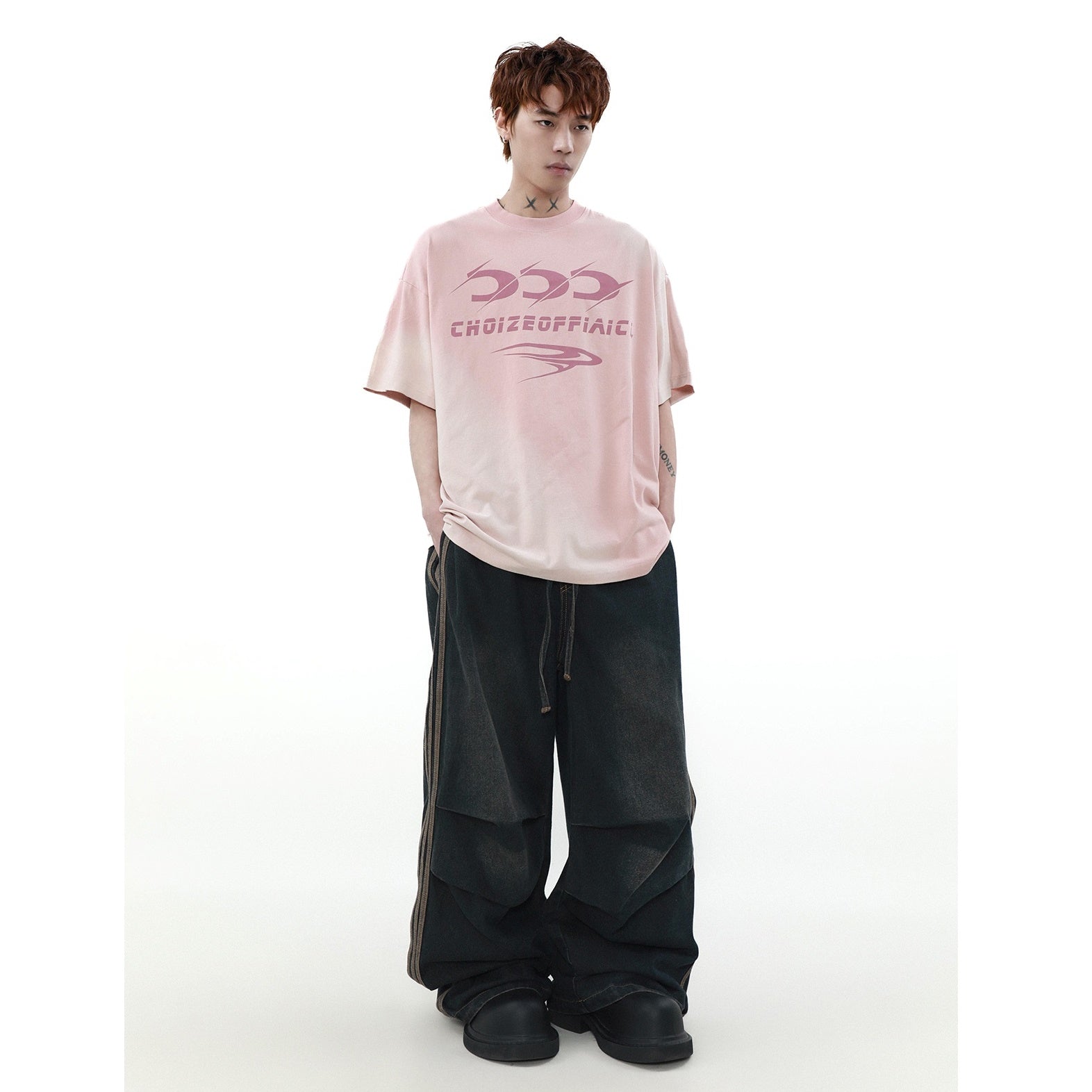 Wash Gradient Letter T-Shirt MR009