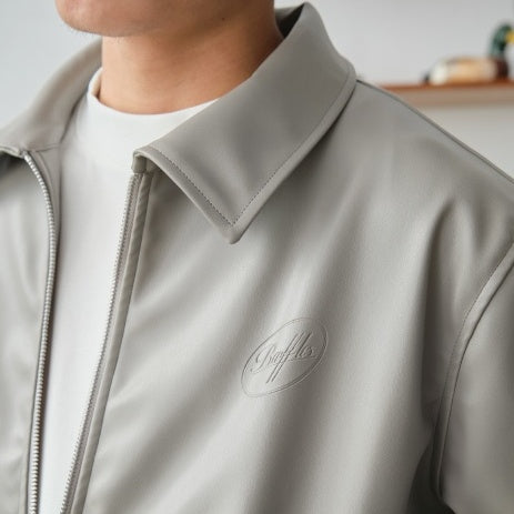 Fake Leather Embroidery Zip-up Jacket BT7001