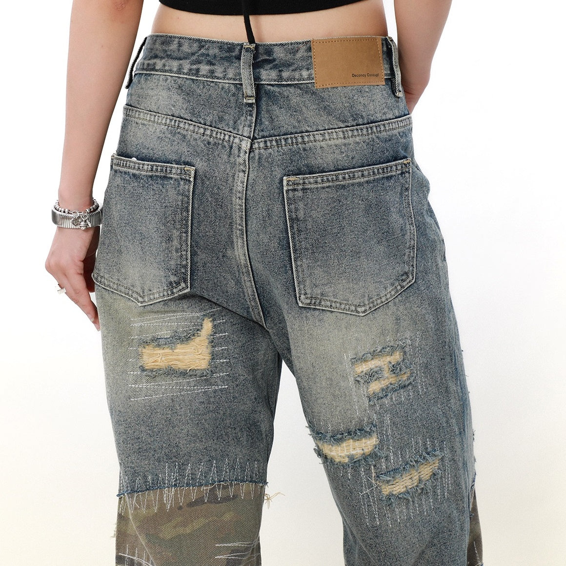 Splicing Camouflage Destruction Whiskering Jeans MB7206