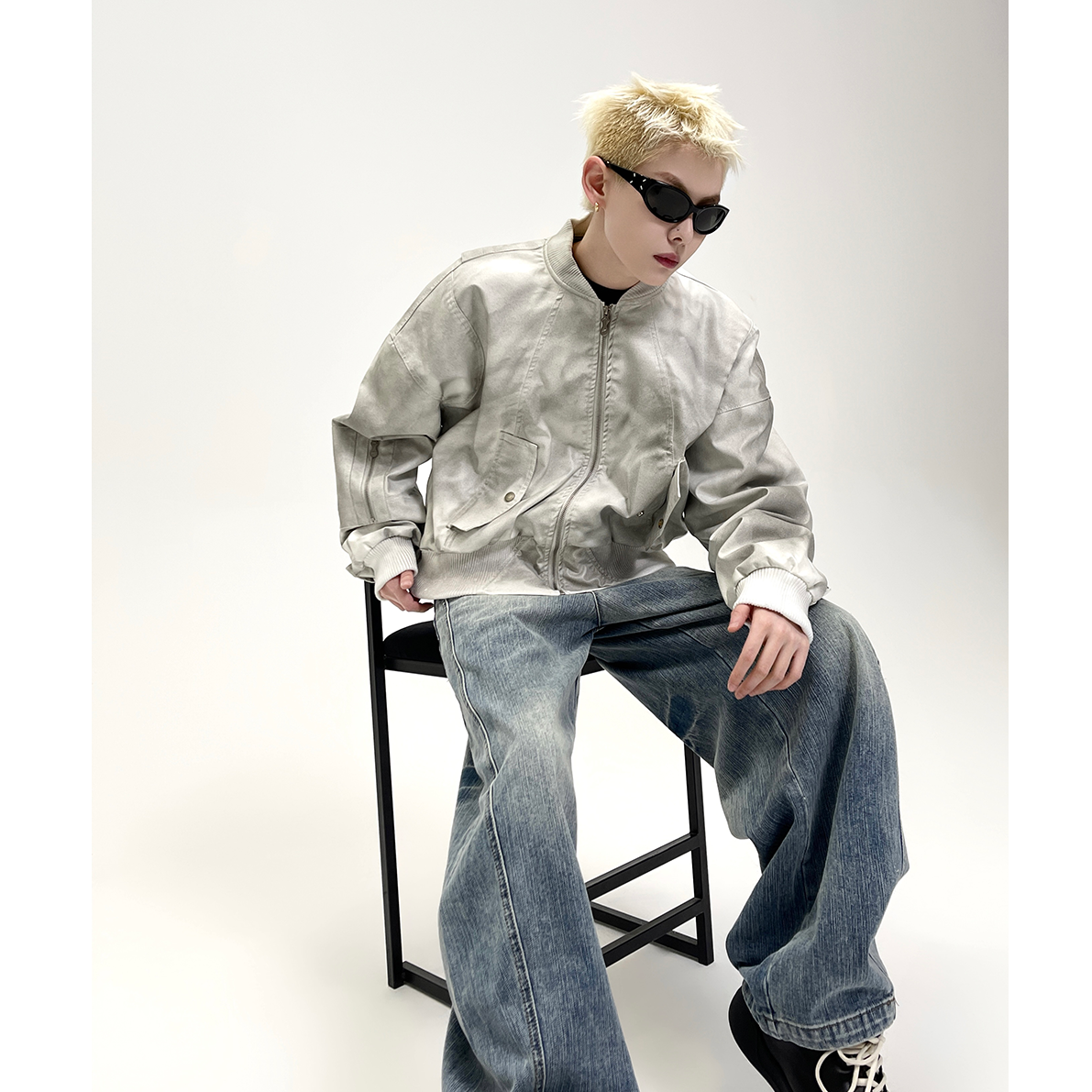 Dirty Washed Leather Baseball Jacket EAT070