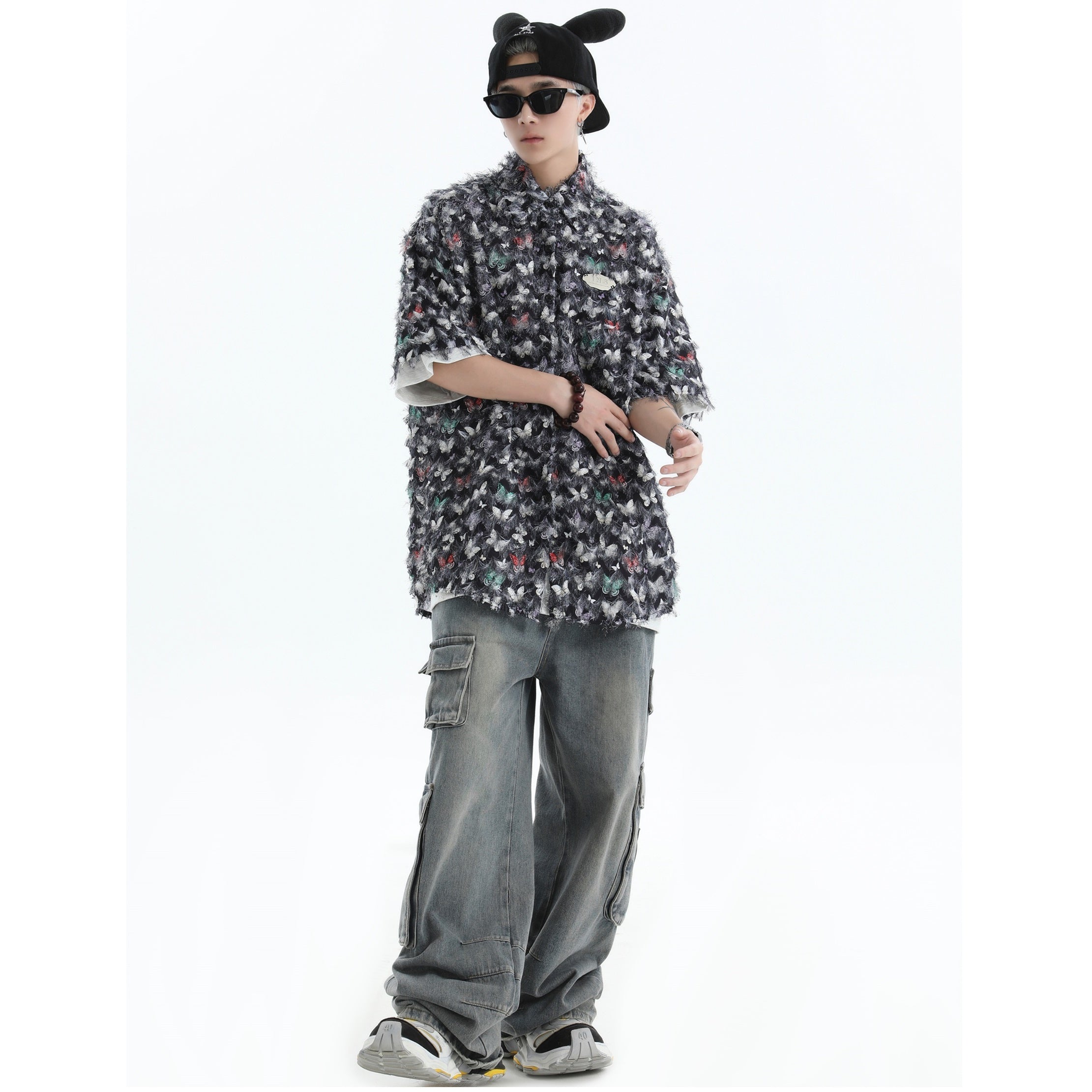Shaggy Touch Butterfly Short Sleeve Shirt IN7035