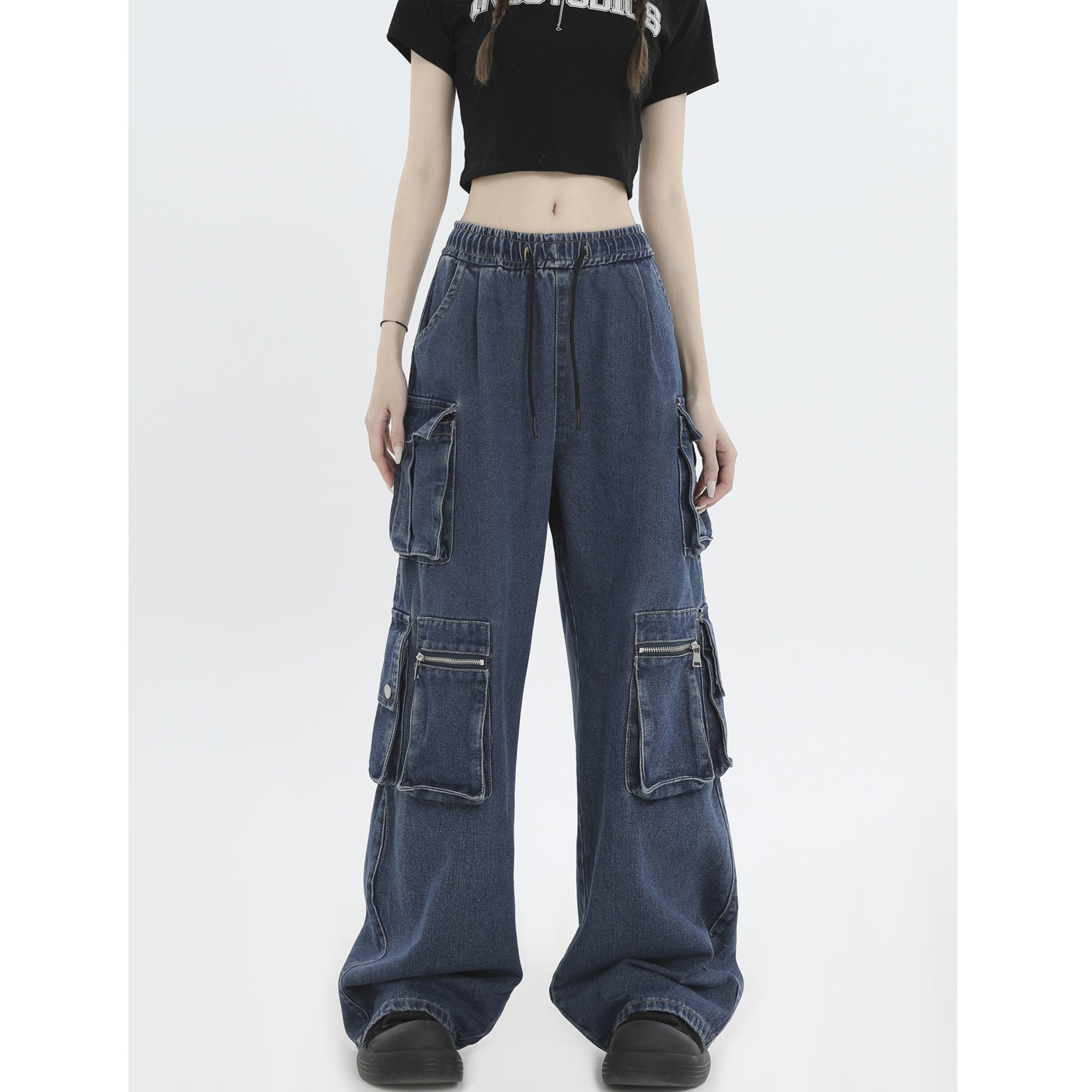 Distressed Loose Work Style Cargo Jeans IN7025