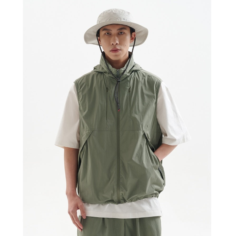 High-Neck Hidden Hood Outdoor ZIP-Up Vest BB001