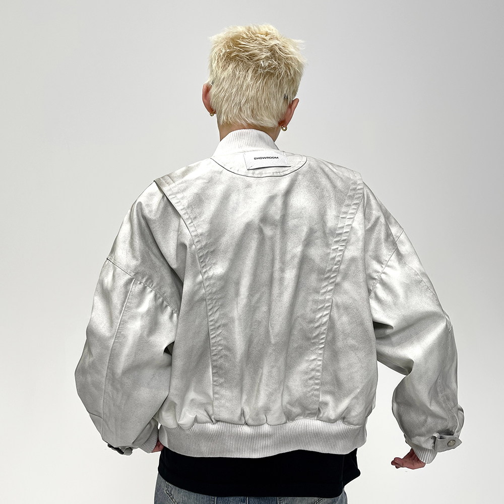 Dirty Washed Leather Baseball Jacket EAT070