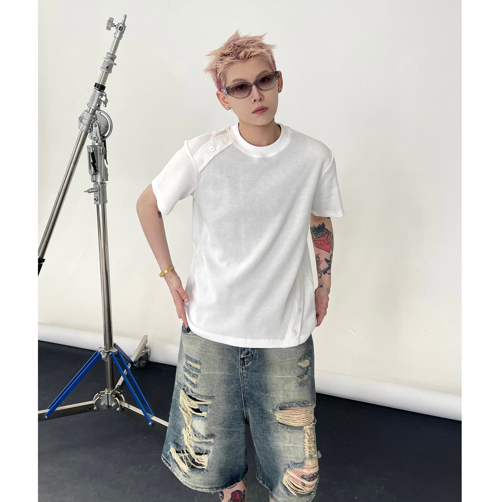 Button Embellishment Small Fit T-shirt EAT132
