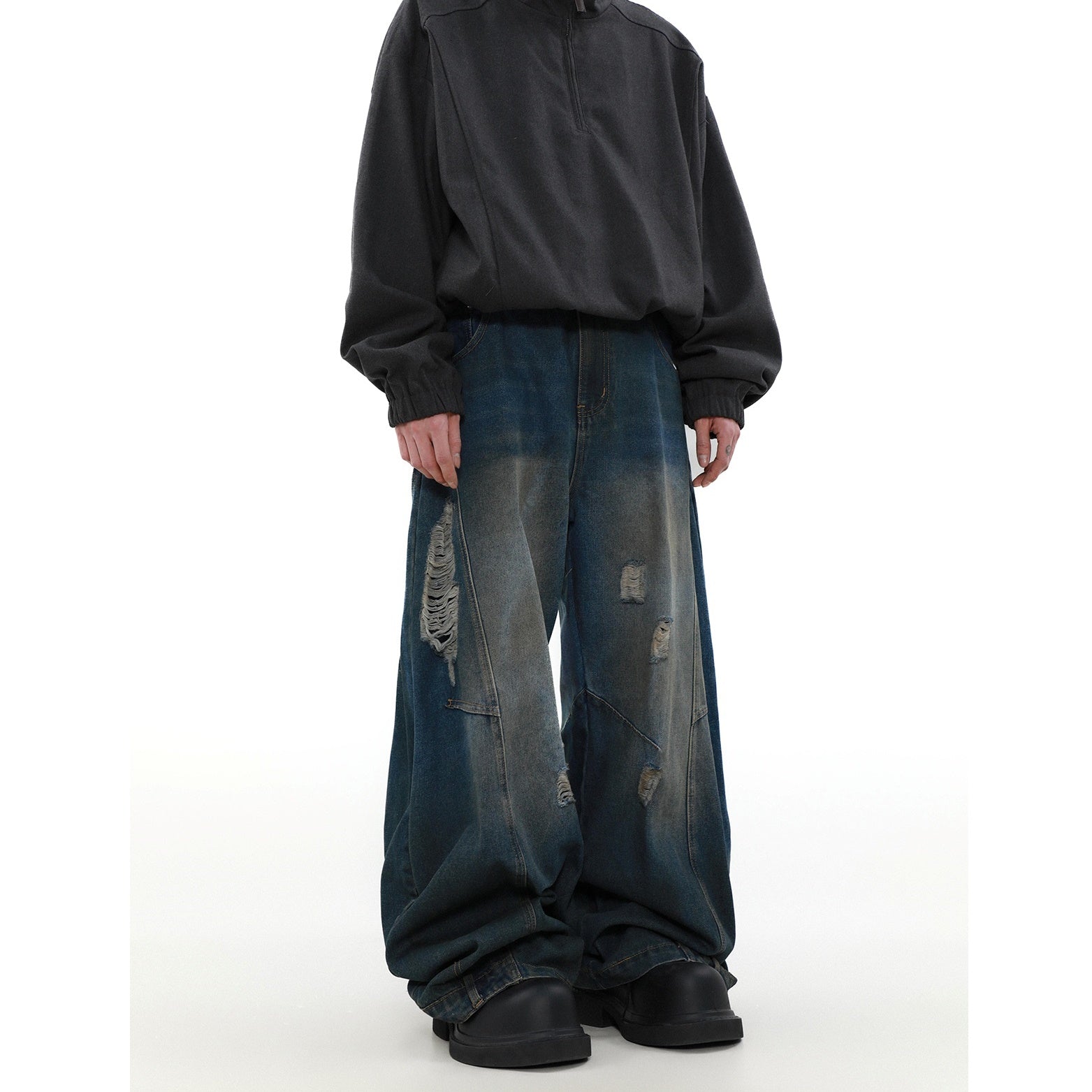 Deconstructed Design Loose Wide-leg Gradation Jeans MR042