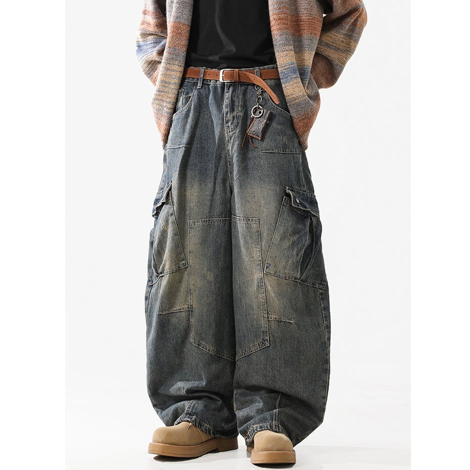 Washed Wide-leg Scimitar Cargo Jeans MB7335