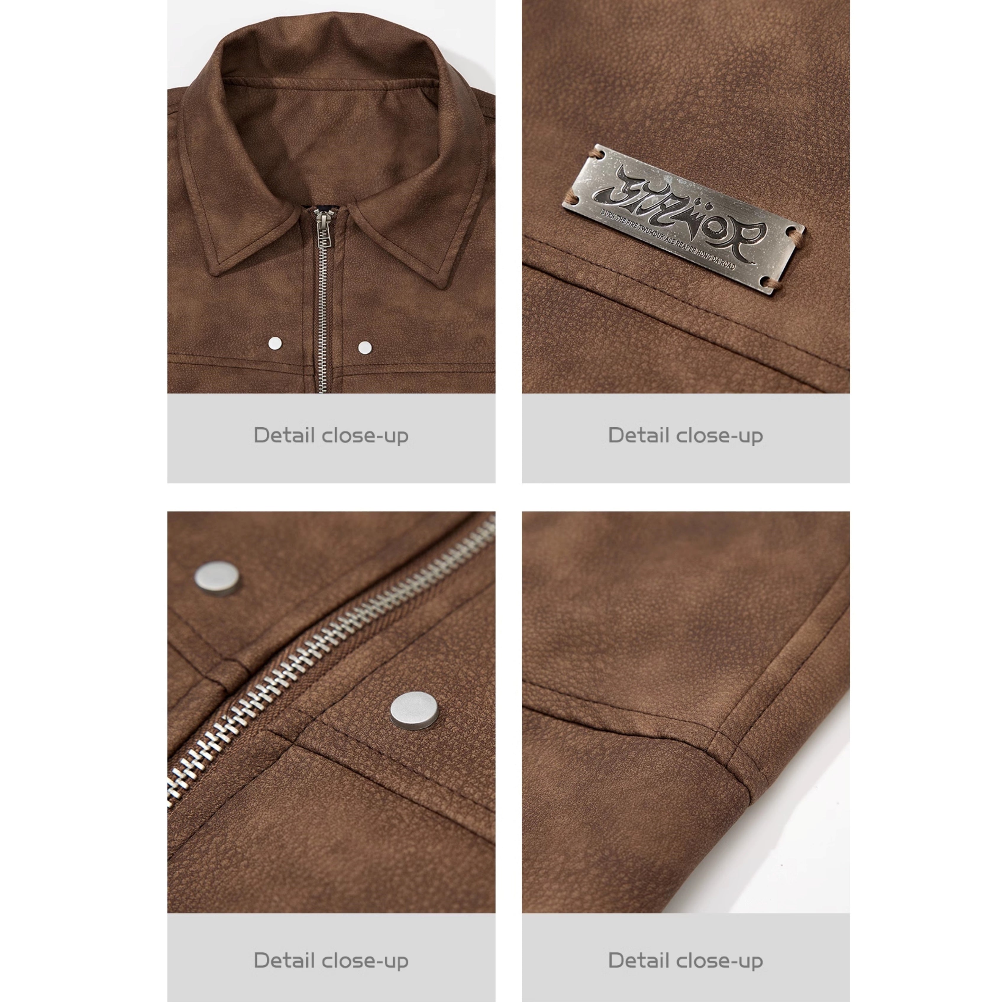 PU Leather Loose Distressed Work Jacket MB7249