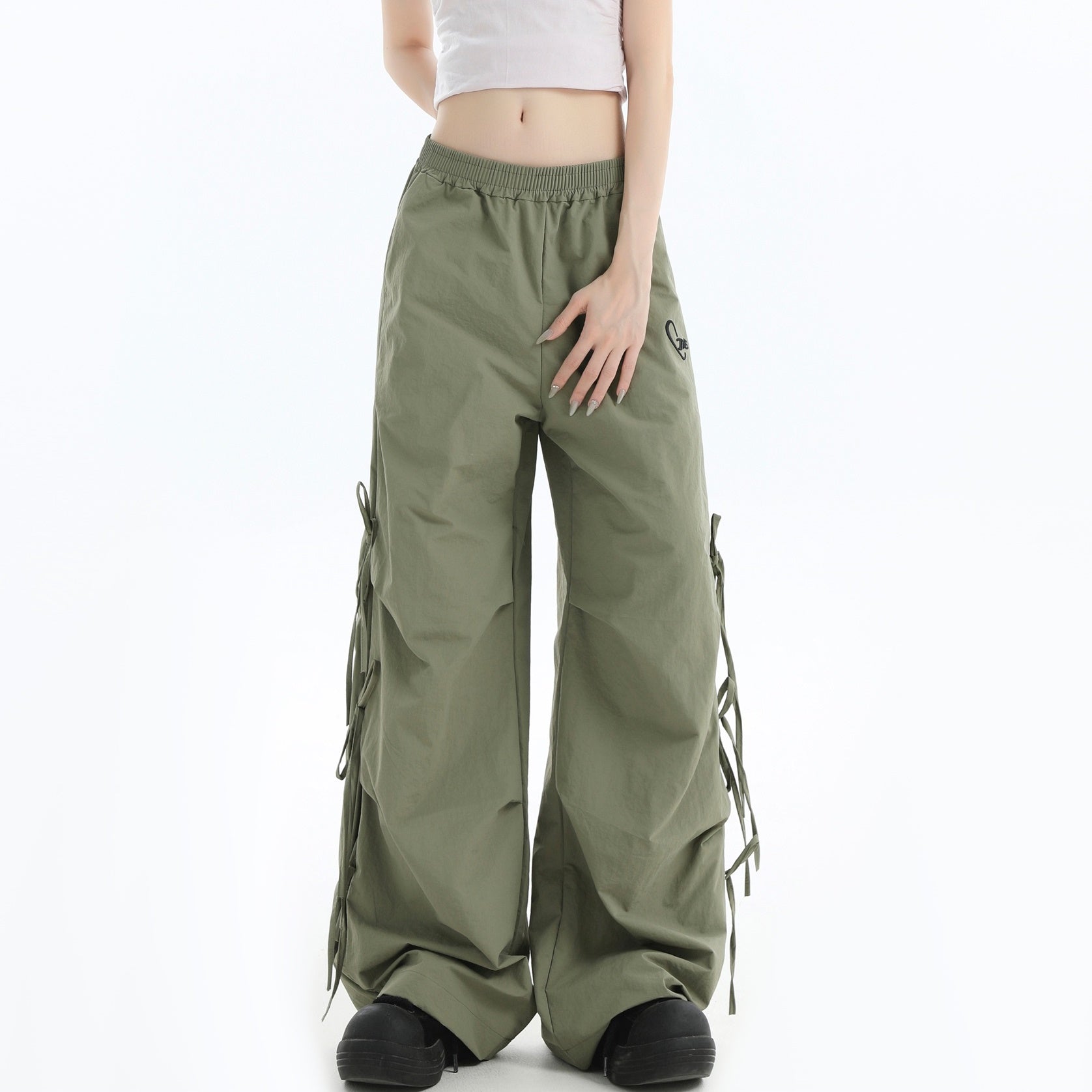 Logo Embroidery Side Bow Casual Pants IN7045