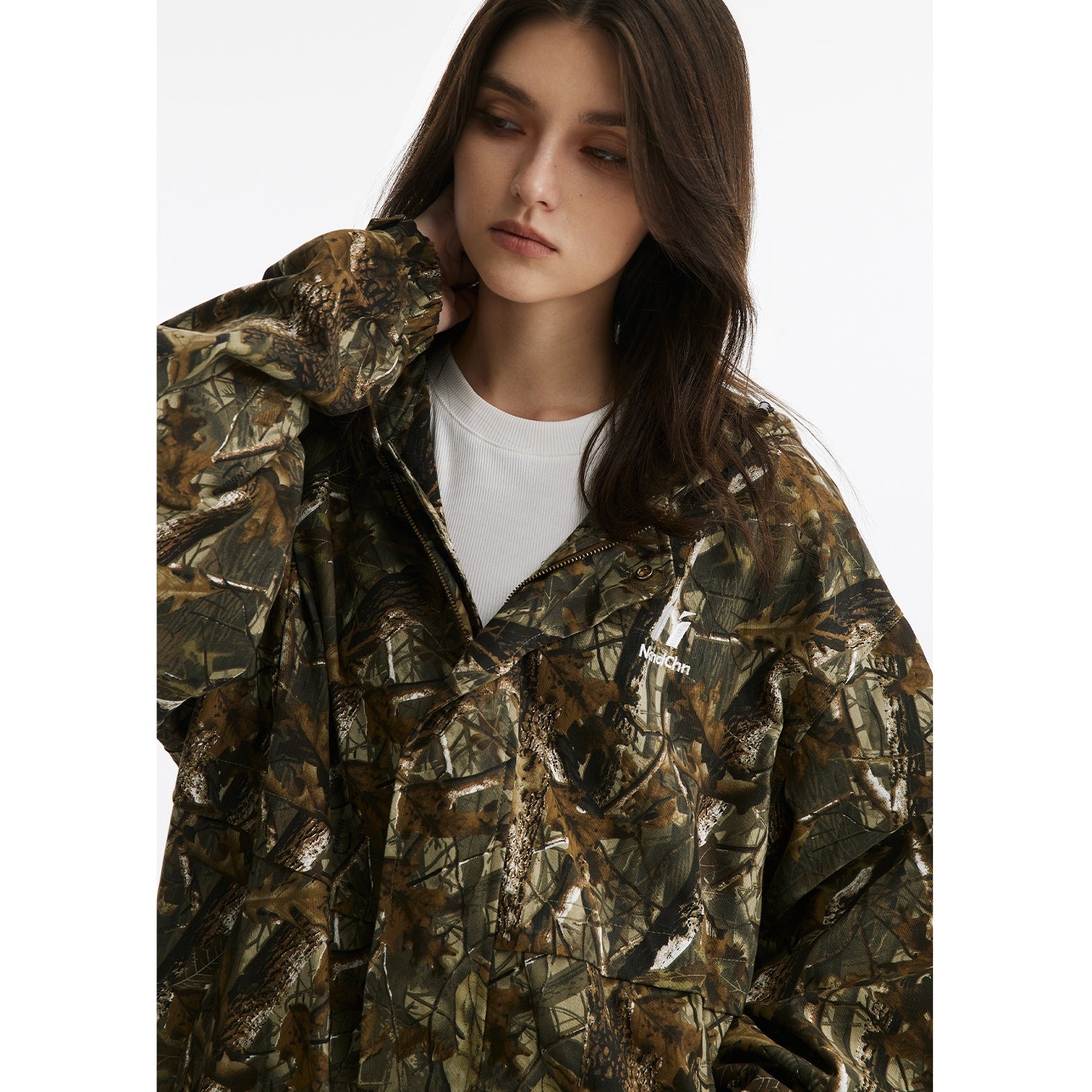 Camouflage Leaf Pattern Loose Hooded Jacket MB7177