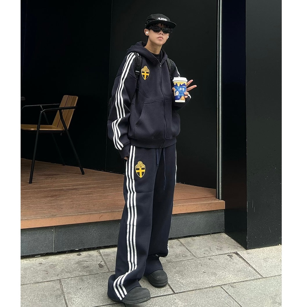 【上下別売り】Three-Bar Loose Casual Zip-up Hooded Parka & Sweat Pants MB7167