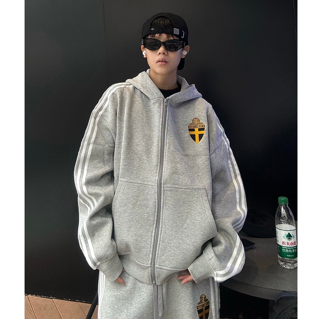 【上下別売り】Three-Bar Loose Casual Zip-up Hooded Parka & Sweat Pants MB7167