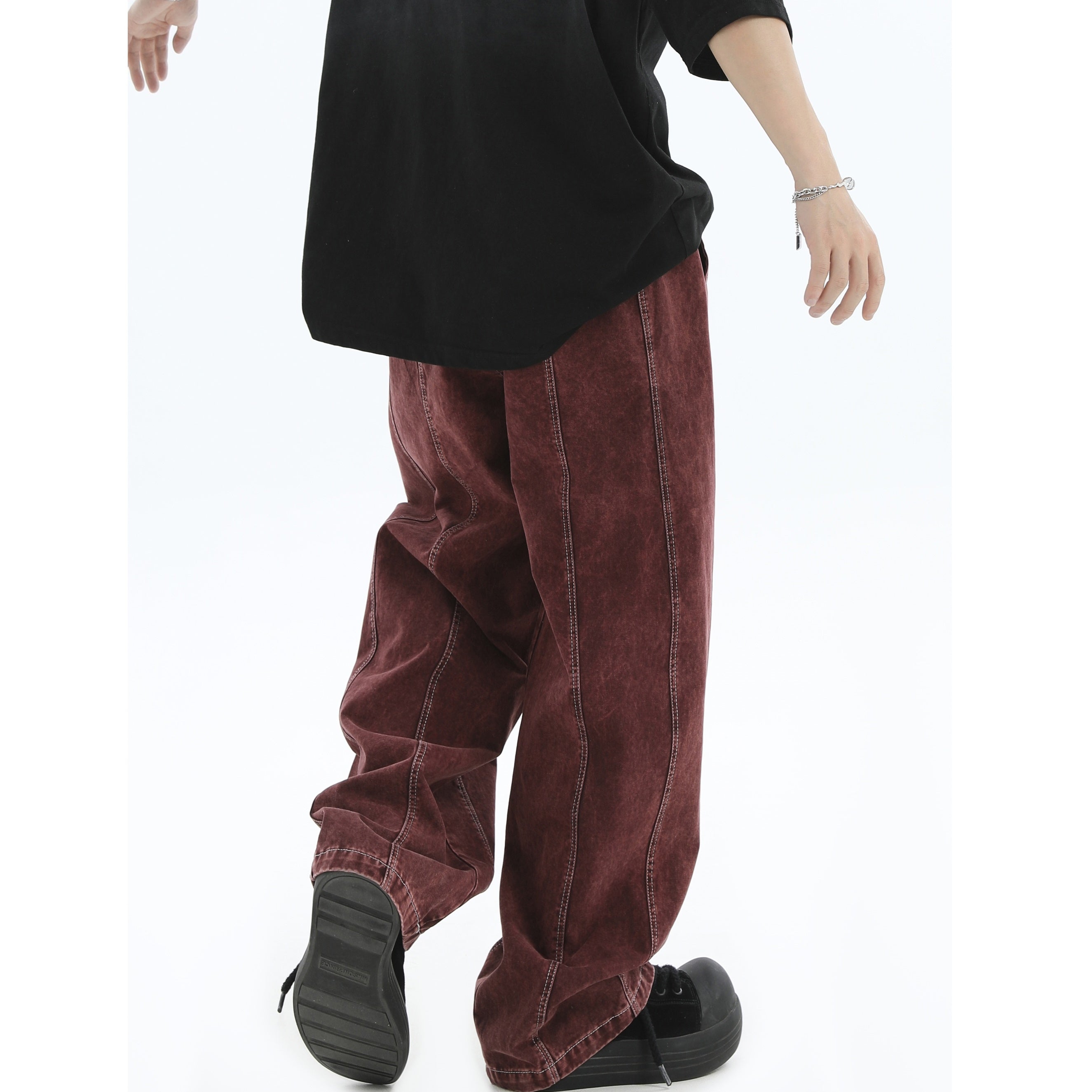 Splicing Crimping Wash Loose Jeans IN7046