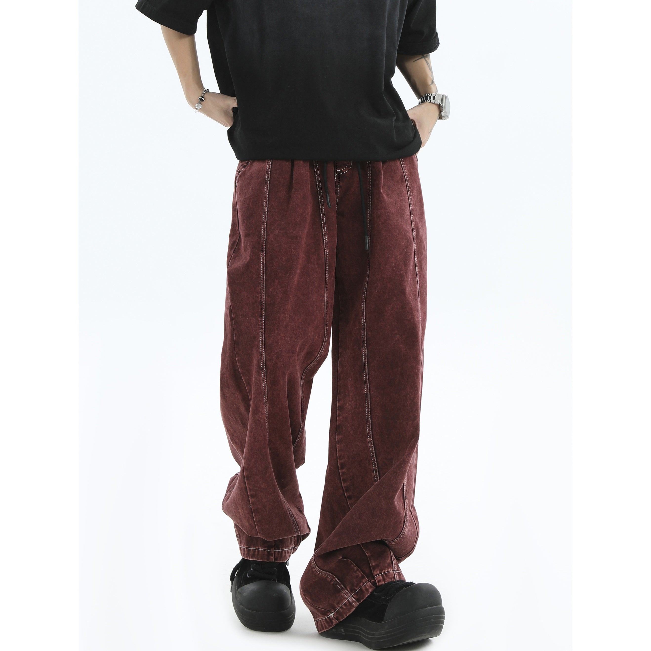 Splicing Crimping Wash Loose Jeans IN7046